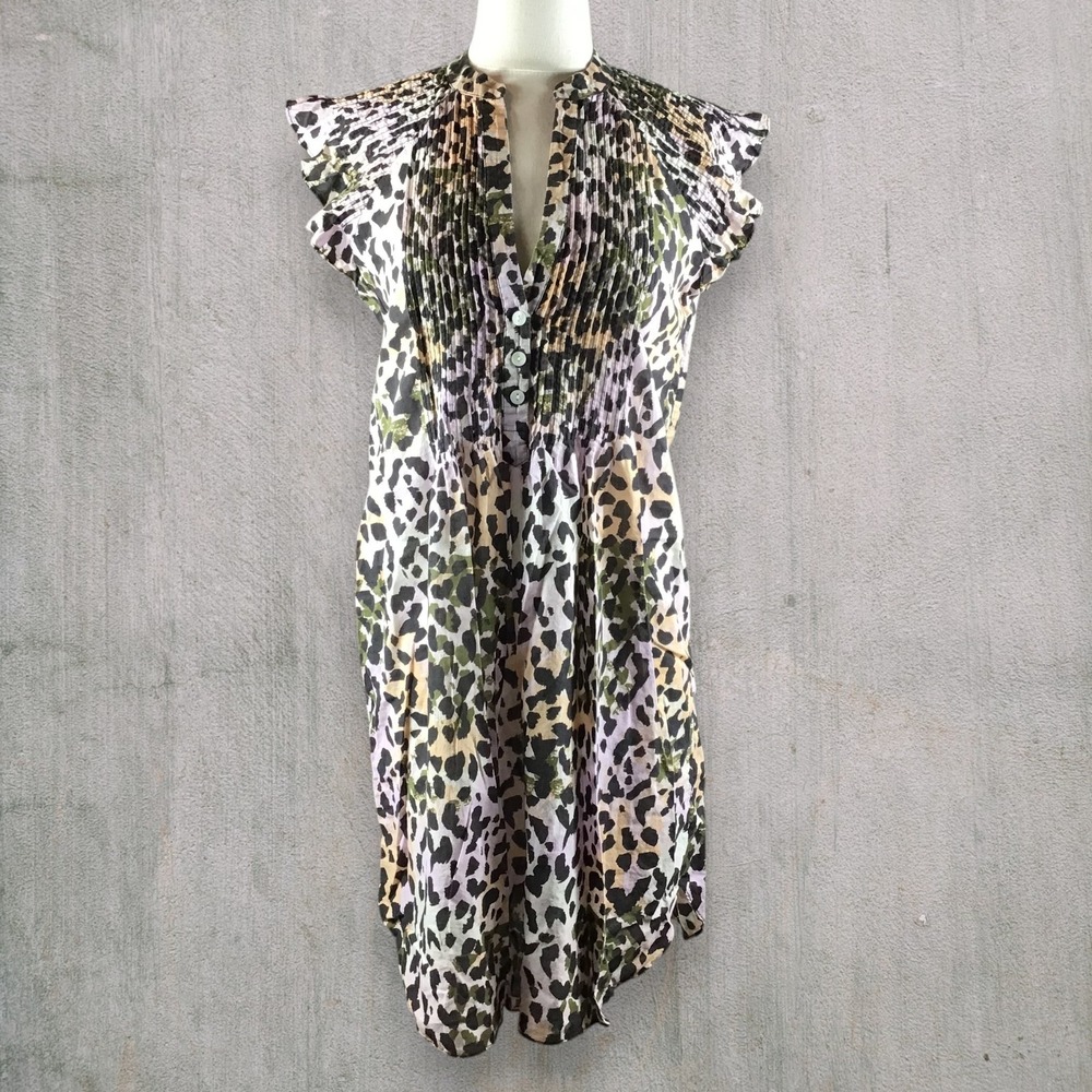 Veronica Beard Marieta Leopard Print Cover-up Mini Dress XS Summer Boho Chic